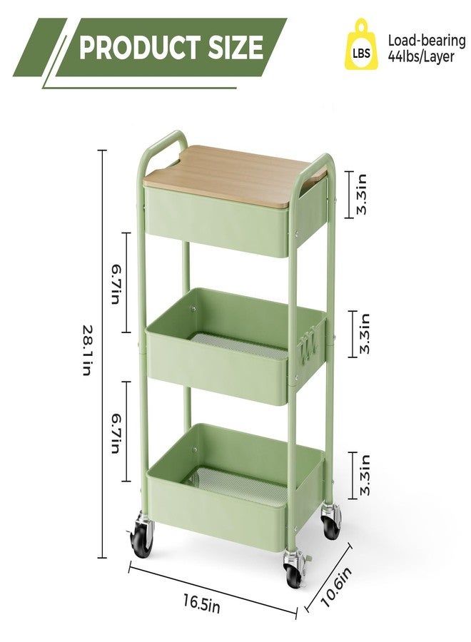 johgee 3 Tier Rolling Cart with Table top, Metal Rolling Utility Cart, Sturdy Storage Organizer Cart with Locking Wheels & Hooks for Office, Classroom, Kitchen and Bathroom - Image 4
